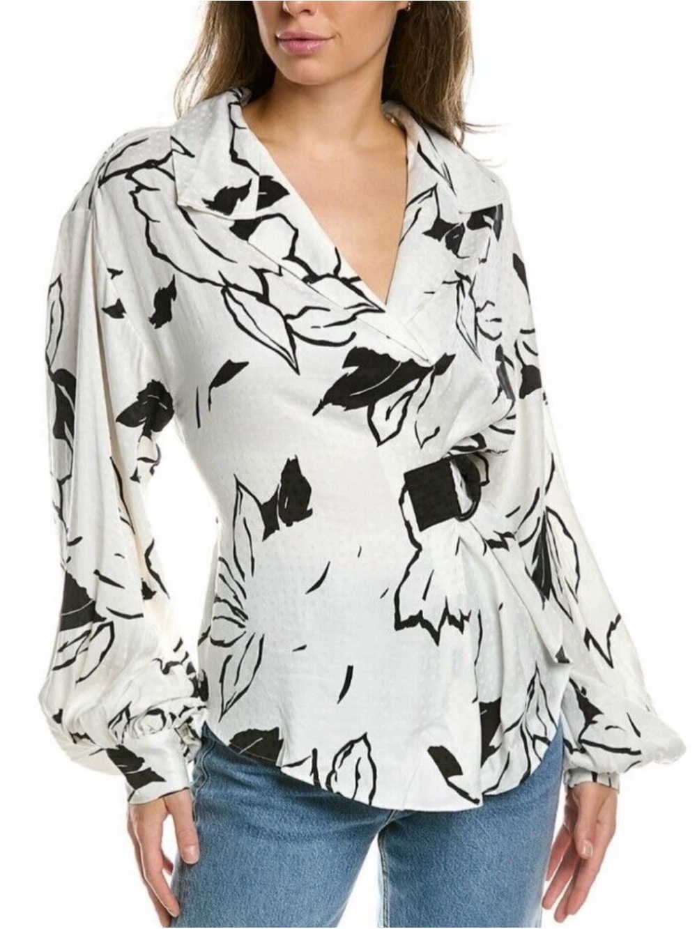 NWT Ted Baker London EDDITH Wrap Detail Blouse Belt White Black Floral Size 6